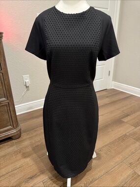 Banana Republic Black Textured Short-Sleeve Midi Dress